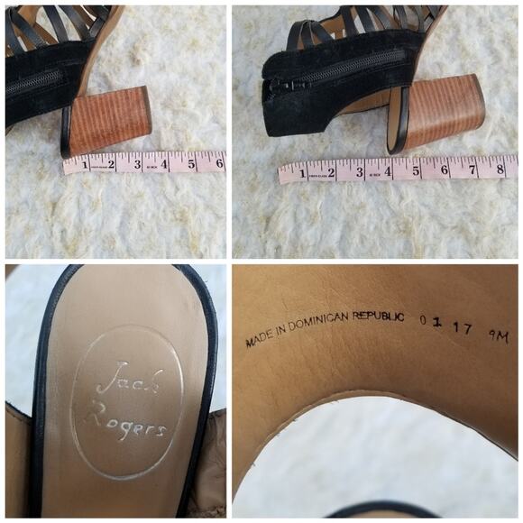Strappy Cage Sandals Jack Rogers Hadley Size 9 Black Leather Gladiator Zip Heel - Picture 7 of 13